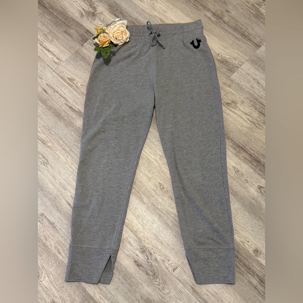 NEW True Religion Gray Women's Joggers With Drawstring Logo Tapered Size Large
